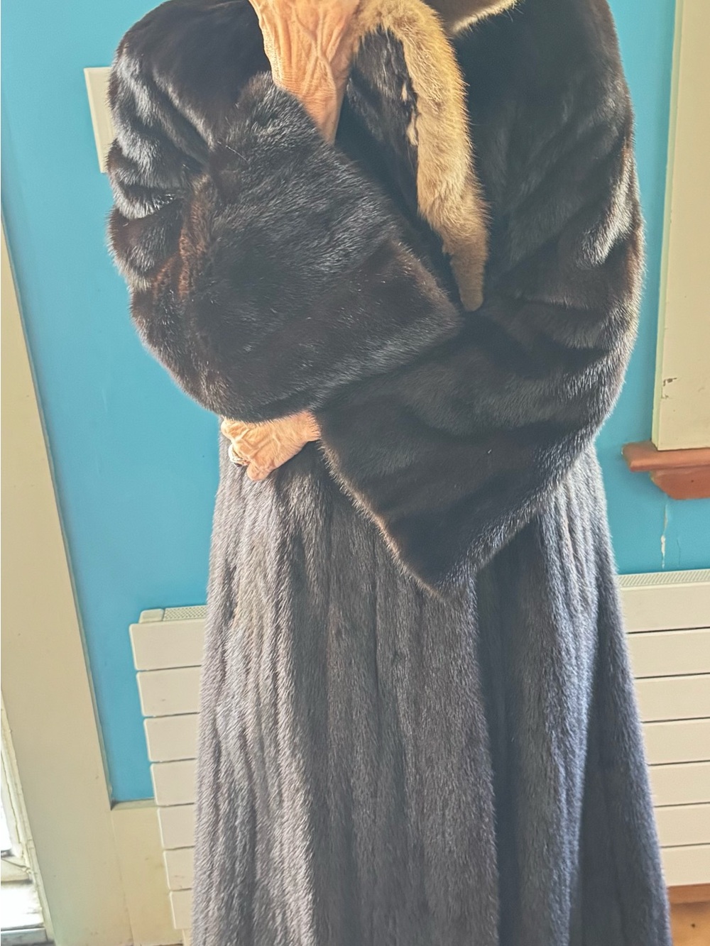 Diane Von Furstenberg Dark Brown Fur Coat with Light Brown Collar